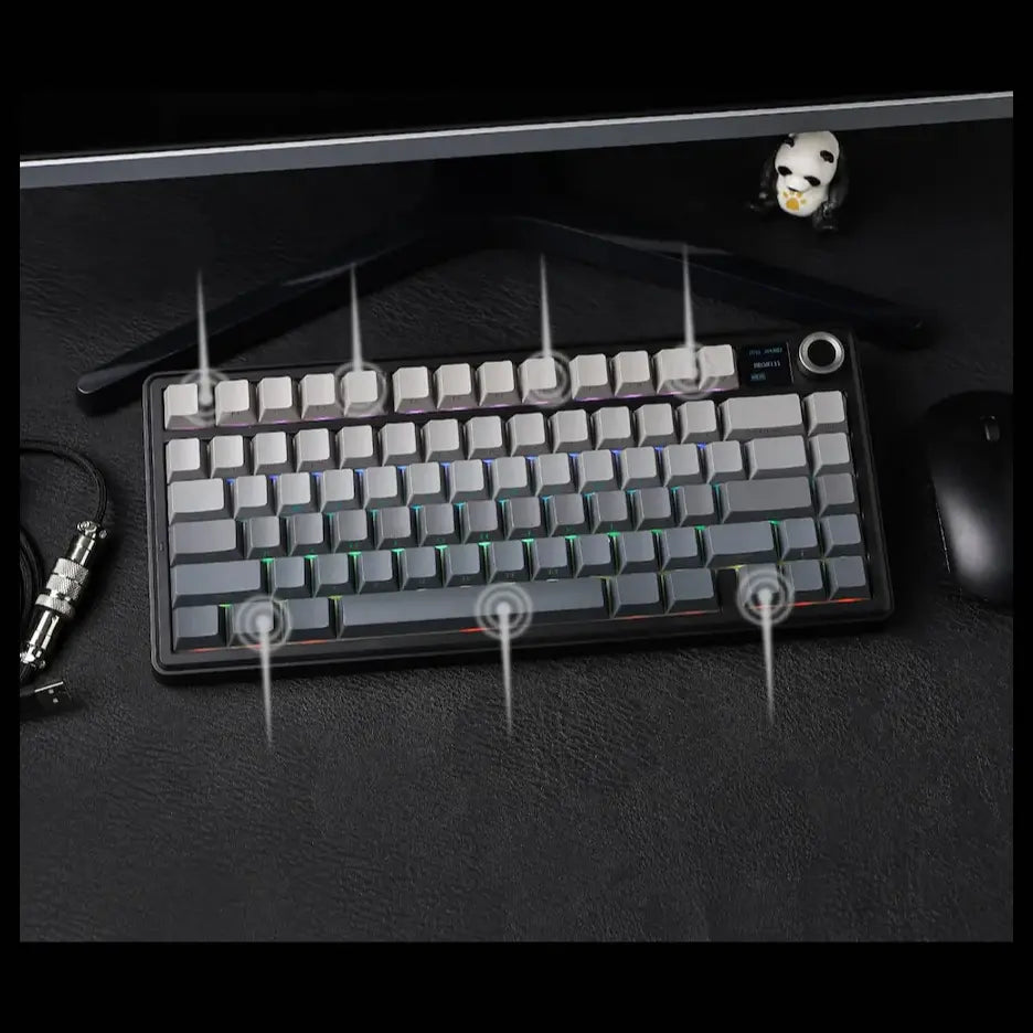 AULA F75 Max Wireless 3-in-1 Mechanical Gaming Keyboard, 81-Key, Hot Swappable, RGB, Knob and Digital Screen, NKRO, Gradient Grey