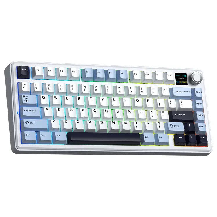 Aula F75 Max Wireless Mechanical Keyboard, 75% Layout, TFT Screen, Knob, Hot Swappable, RGB Backlight, Tri-Mode, Blue White Dark Purple