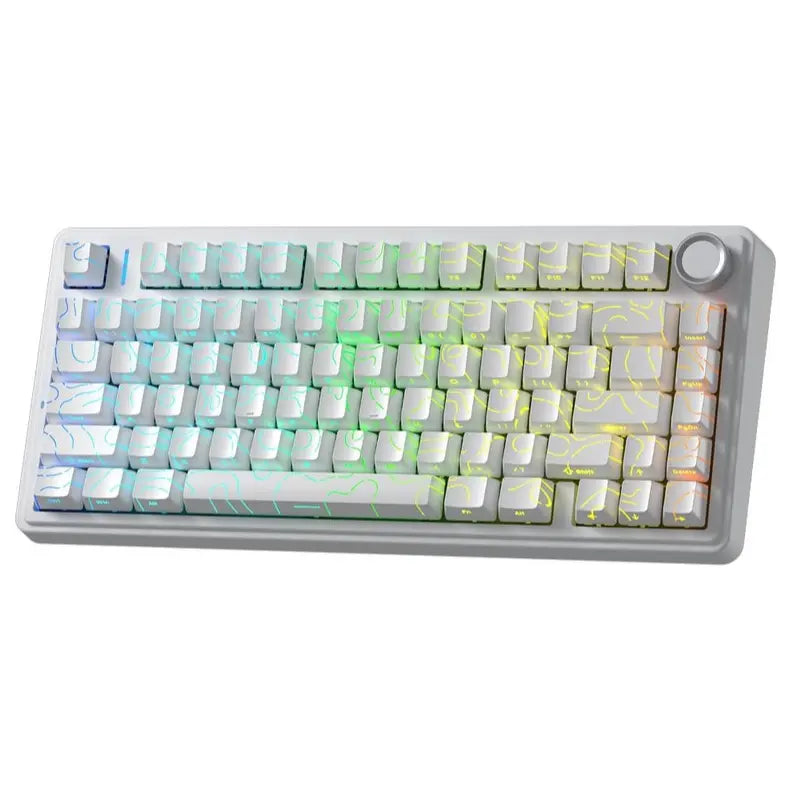 Aula F75 Gasket Mechanical Keyboard, 75% Layout, Wireless, Hot Swappable, Bluetooth/2.4GHz/USB-C, Pre-Lubed Linear Seiya Switches, Knob, 16.8M RGB, White Contour