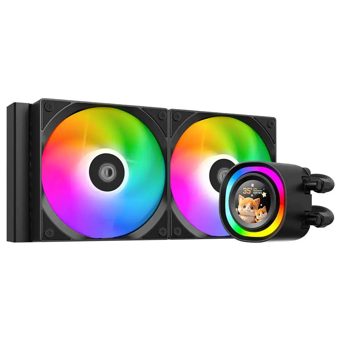 ID-Cooling FX240 LCD ARGB AIO 240mm Liquid CPU Cooler, 1.48" LCD Display, ARGB Lighting Ring, Silent-Oriented Fans, Black