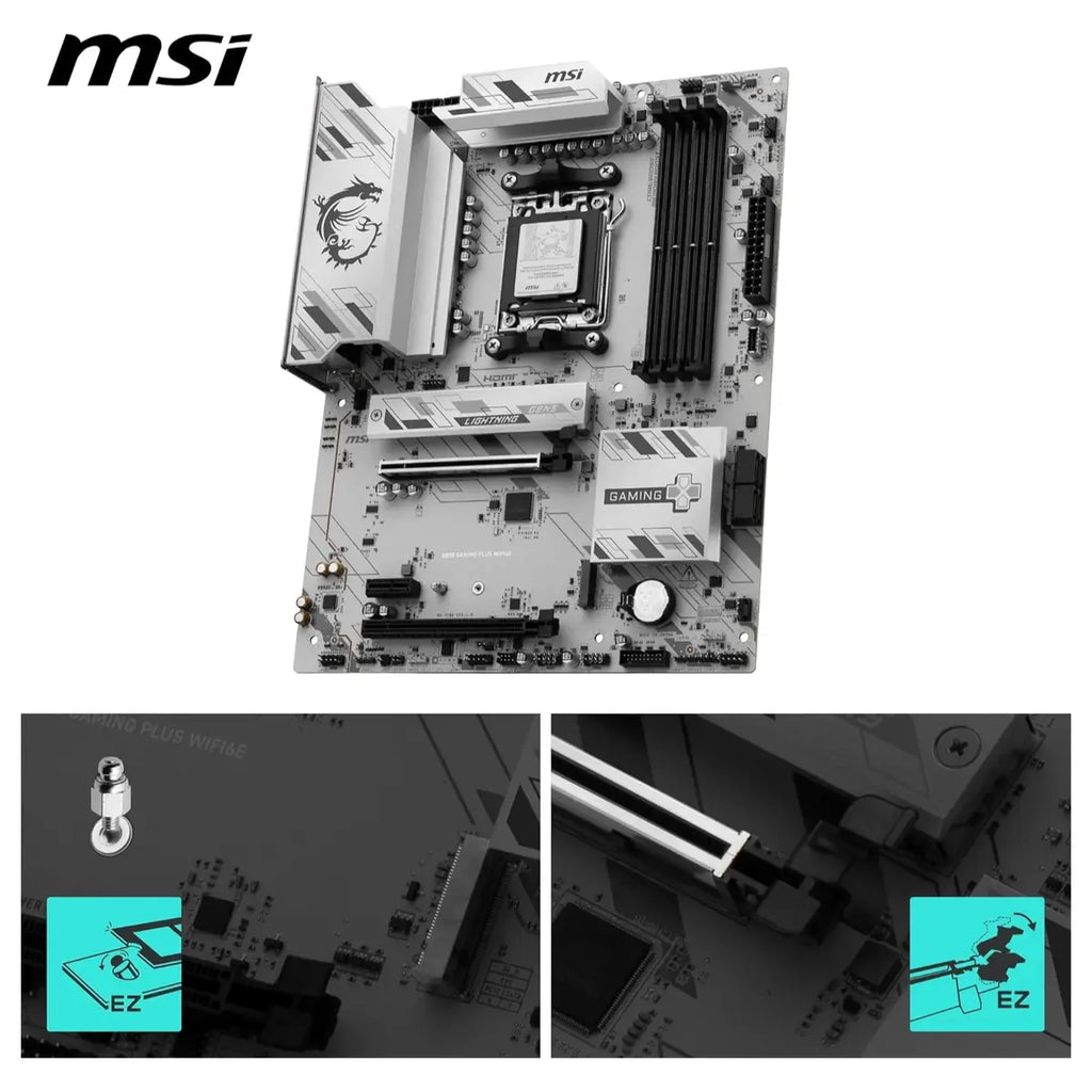 MSI B850 Gaming Plus WIFI6E Motherboard, ATX, AM5, Supports AMD Ryzen 9000/8000/7000, DDR5 8200+MT/s OC, PCIe 4.0 x16, M.2 Gen5, Wi-Fi 6E, 2.5G LAN