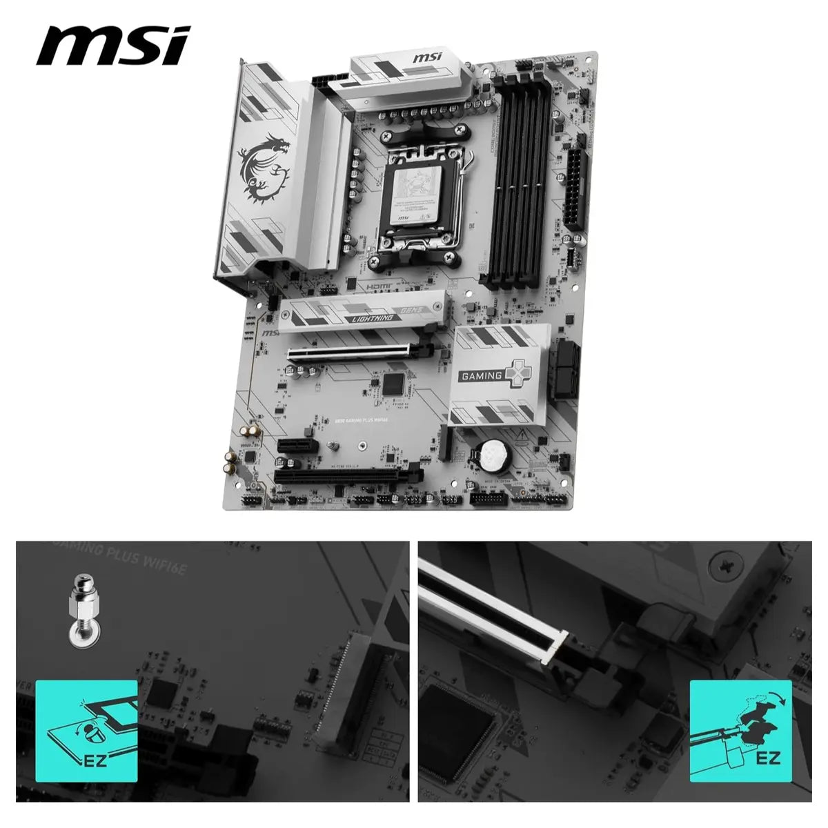 MSI B850 Gaming Plus WIFI6E Motherboard, ATX, AM5, Supports AMD Ryzen 9000/8000/7000, DDR5 8200+MT/s OC, PCIe 4.0 x16, M.2 Gen5, Wi-Fi 6E, 2.5G LAN