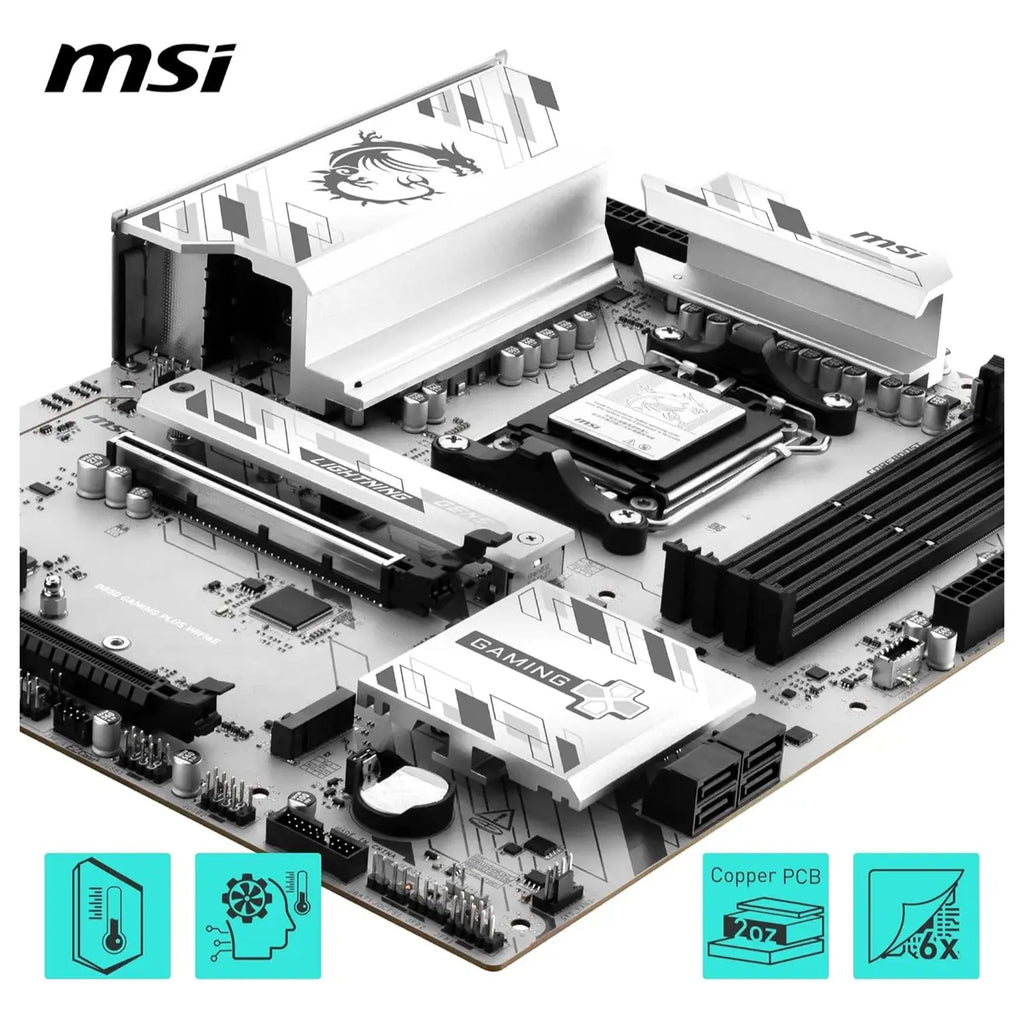 MSI B850 Gaming Plus WIFI6E Motherboard, ATX, AM5, Supports AMD Ryzen 9000/8000/7000, DDR5 8200+MT/s OC, PCIe 4.0 x16, M.2 Gen5, Wi-Fi 6E, 2.5G LAN