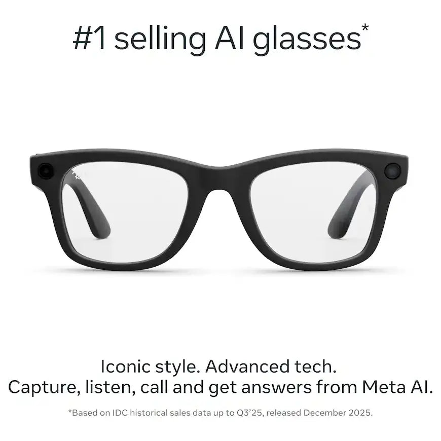 Ray-Ban Meta Wayfarer Gen 2 Glasses, Meta AI, Open-Ear Audio, Photo and Video Compatibility, Up to 8 Hours Battery, Clear Lenses Matte Black, RW4012