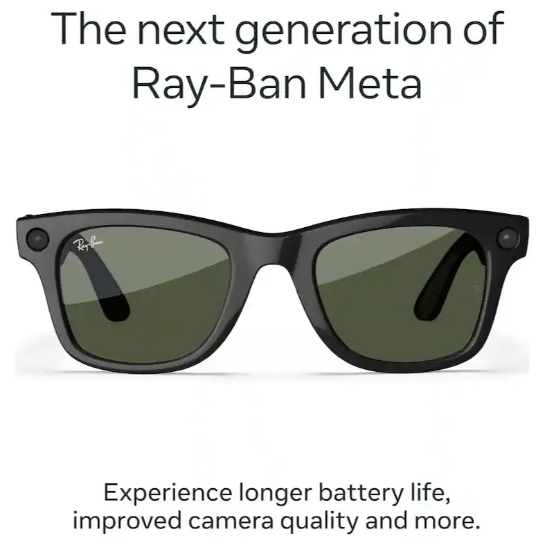 Ray-Ban Meta Wayfarer Gen 2 Glasses, Meta AI, Open-Ear Audio, Photo and Video Compatibility, Up to 8 Hours Battery, Clear Lenses Matte Black, RW4012