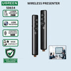 UGREEN 50654 Laser Pointer Wireless Remote Controller Presenter, Class 2 Red Laser Less Than 1mW, Up To 33 Feet Wireless Range, USB Plug and Play