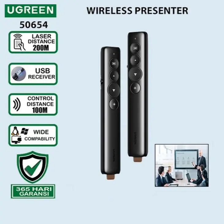 UGREEN 50654 Laser Pointer Wireless Remote Controller Presenter, Class 2 Red Laser Less Than 1mW, Up To 33 Feet Wireless Range, USB Plug and Play