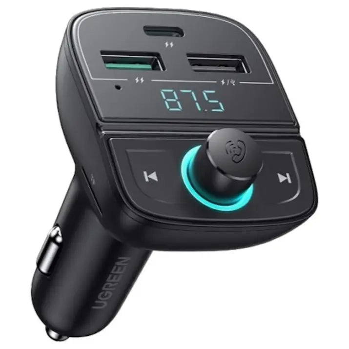 UGREEN Bluetooth FM Transmitter and Car Charger 31.5W, Bluetooth 5.0, USB-C PD and USB-A QC 3.0 and 1.5A USB, USB and TF Card Up To 32GB, 12V/24V, 80910