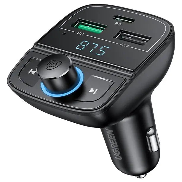 UGREEN Bluetooth FM Transmitter and Car Charger 31.5W, Bluetooth 5.0, USB-C PD and USB-A QC 3.0 and 1.5A USB, USB and TF Card Up To 32GB, 12V/24V, 80910