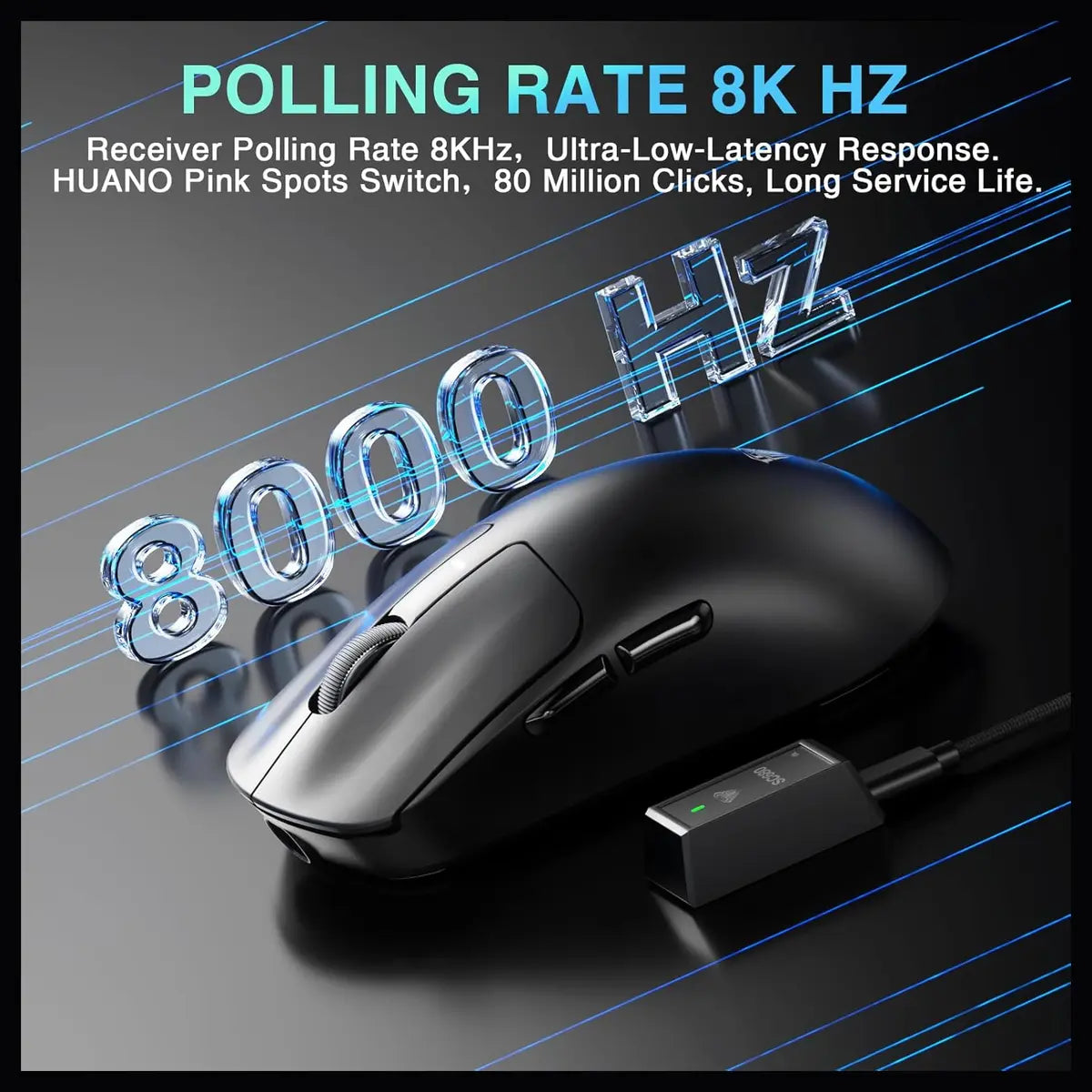 AULA SC680 Wireless Gaming Mouse, Tri-Mode 2.4GHz USB-C and BT5.2, PAW3395 Sensor, 26000 DPI, 8K Polling Rate, 500mAh Battery Up to 75Hrs, Black