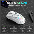 Aula SC620 Wireless Gaming Mouse, Tri-Mode 2.4GHz Wireless, BT5.3 and Wired USB-C, 12000 DPI 1000Hz, 7 Programmable Buttons with Rapid Fire Key, RGB Backlighting, 67g Black