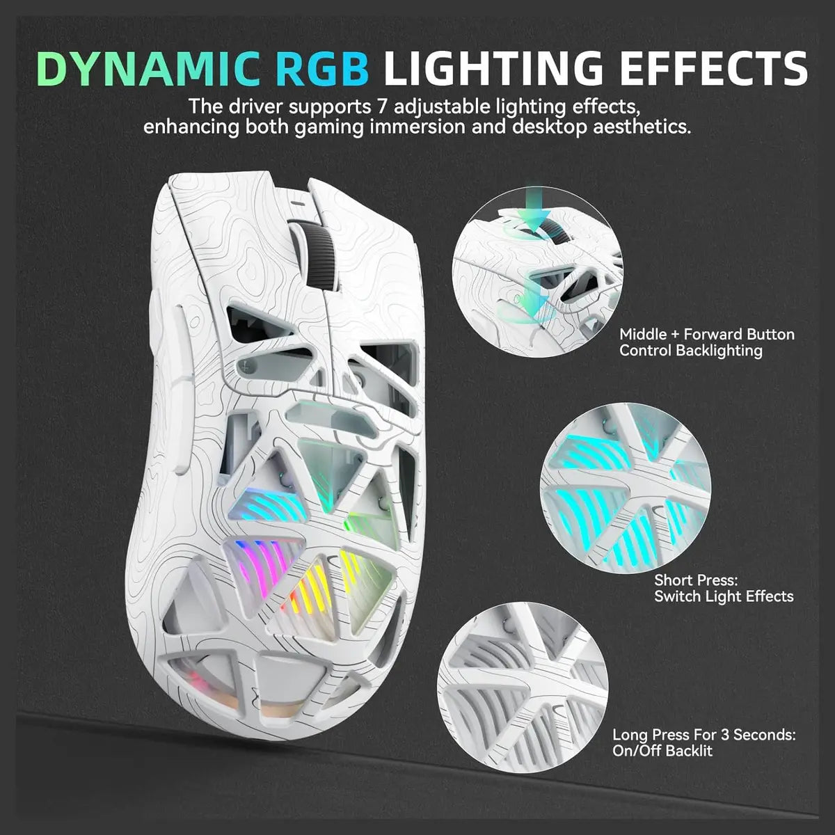 Aula SC620 Wireless Gaming Mouse, Tri-Mode 2.4GHz Wireless, BT5.3 and Wired USB-C, 12000 DPI 1000Hz, 7 Programmable Buttons with Rapid Fire Key, RGB Backlighting, 67g Black
