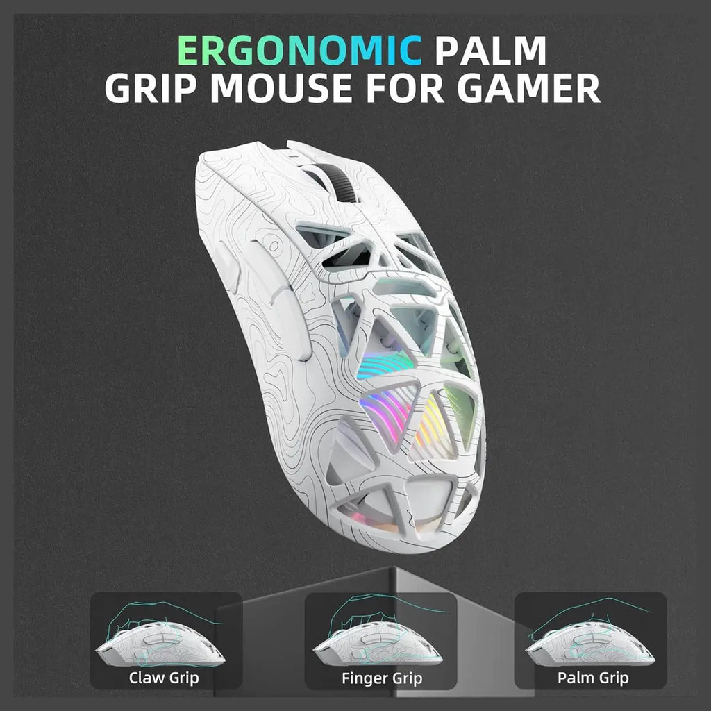 Aula SC620 Wireless Gaming Mouse, Tri-Mode 2.4GHz Wireless, BT5.3 and Wired USB-C, 12000 DPI 1000Hz, 7 Programmable Buttons with Rapid Fire Key, RGB Backlighting, 67g Black
