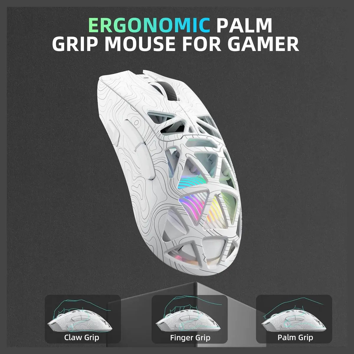 Aula SC620 Wireless Gaming Mouse, Tri-Mode 2.4GHz Wireless, BT5.3 and Wired USB-C, 12000 DPI 1000Hz, 7 Programmable Buttons with Rapid Fire Key, RGB Backlighting, 67g Black