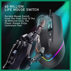 AULA WIND F805 Wired Gaming Mouse, RGB Backlit, 6400 DPI Adjustable Optical Sensor, 2 Programmable Side Buttons, Ergonomic USB, Black