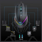 AULA WIND F805 Wired Gaming Mouse, RGB Backlit, 6400 DPI Adjustable Optical Sensor, 2 Programmable Side Buttons, Ergonomic USB, Black