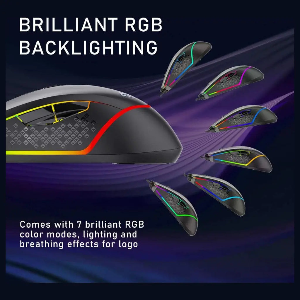 AULA WIND F805 Wired Gaming Mouse, RGB Backlit, 6400 DPI Adjustable Optical Sensor, 2 Programmable Side Buttons, Ergonomic USB, Black