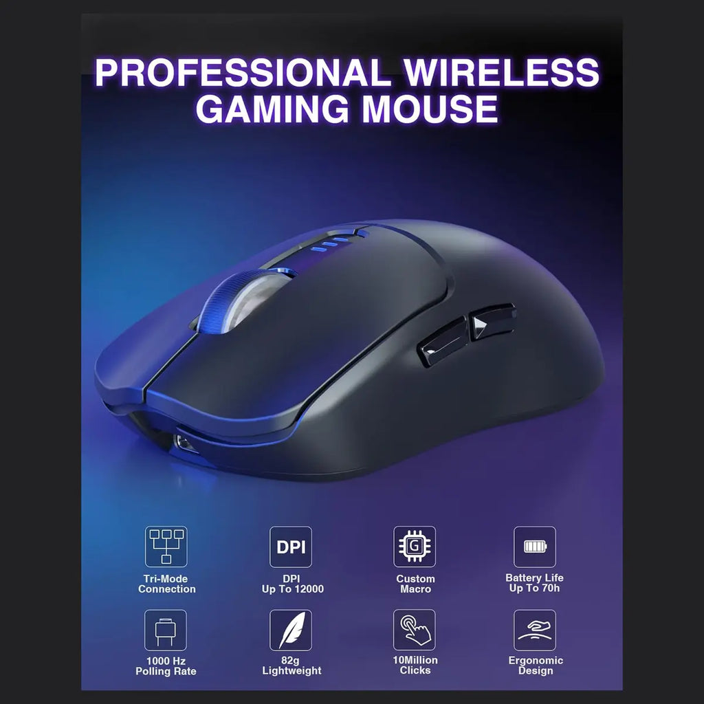 Aula Wind SC580X Gaming Mouse Tri-Mode 2.4G BT5.0 USB-C 10000 DPI 6 Programmable Buttons Black