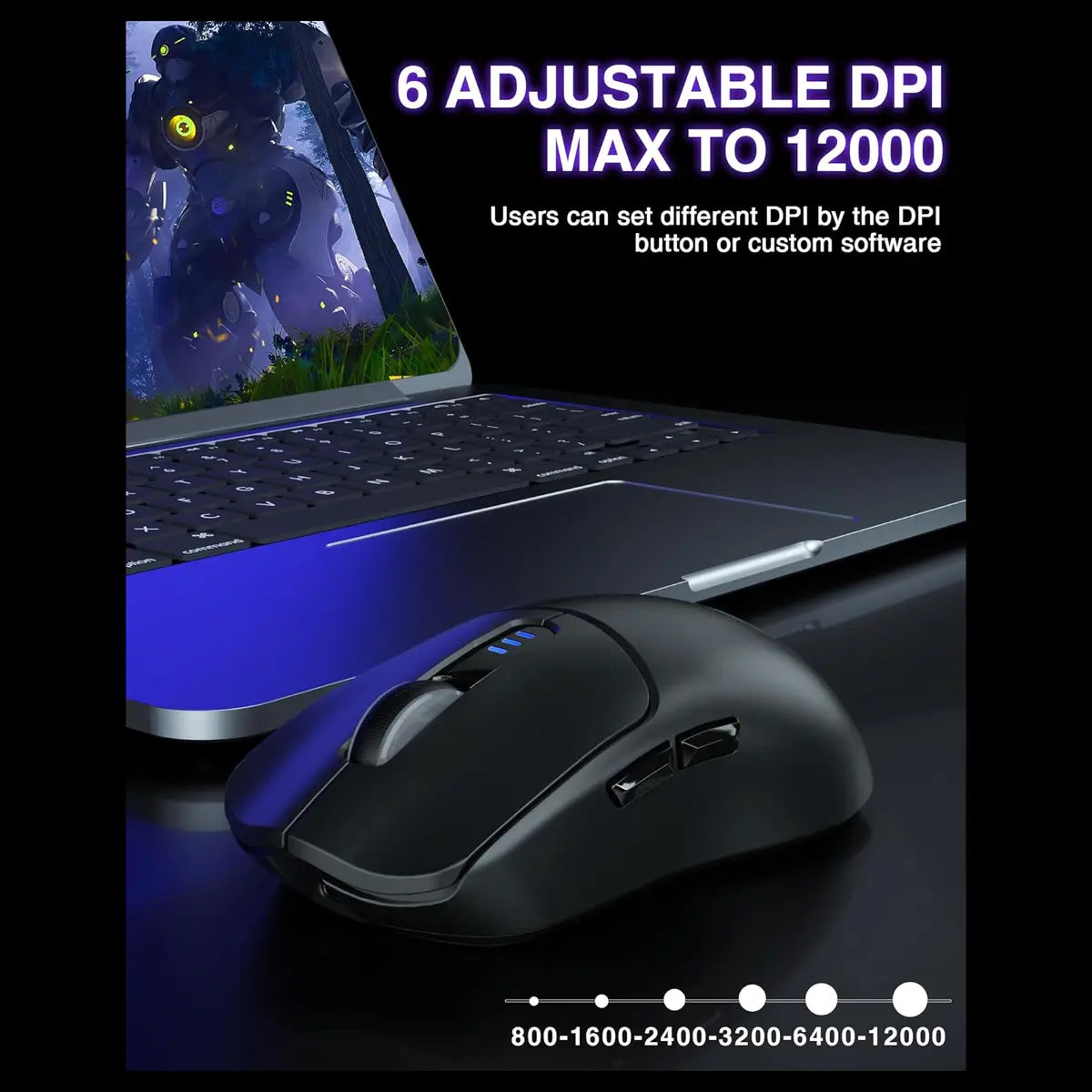 Aula Wind SC580X Gaming Mouse Tri-Mode 2.4G BT5.0 USB-C 10000 DPI 6 Programmable Buttons Black