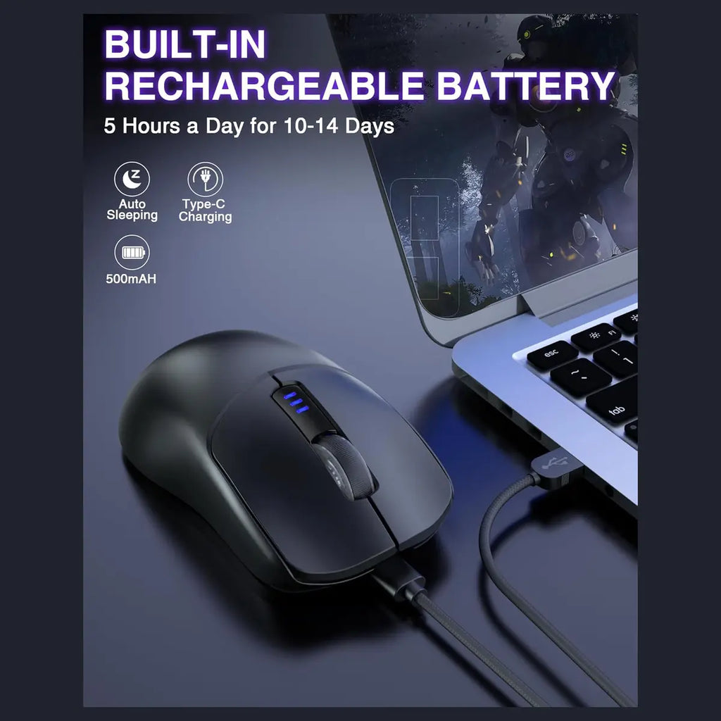 Aula Wind SC580X Gaming Mouse Tri-Mode 2.4G BT5.0 USB-C 10000 DPI 6 Programmable Buttons Black