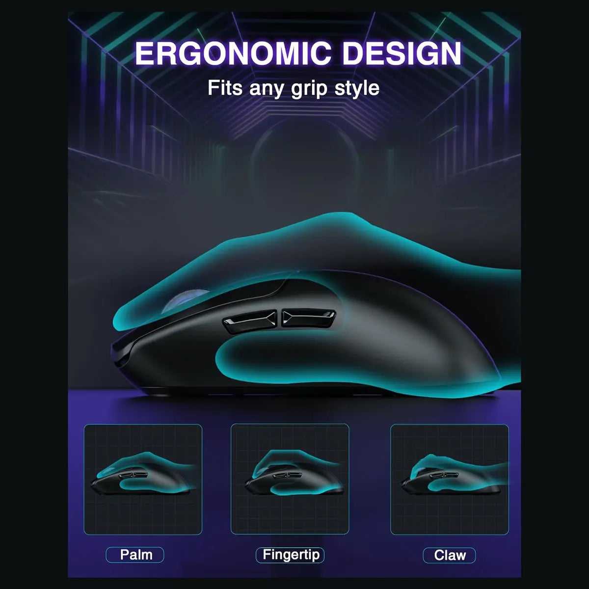 Aula Wind SC580X Gaming Mouse Tri-Mode 2.4G BT5.0 USB-C 10000 DPI 6 Programmable Buttons Black