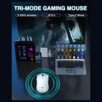 AULA SC580X Wireless Gaming Mouse, Tri-Mode 2.4G/BT5.0/USB-C, 12000 DPI, 1000Hz Polling Rate, 6 Programmable Buttons, 500mAh Rechargeable, White