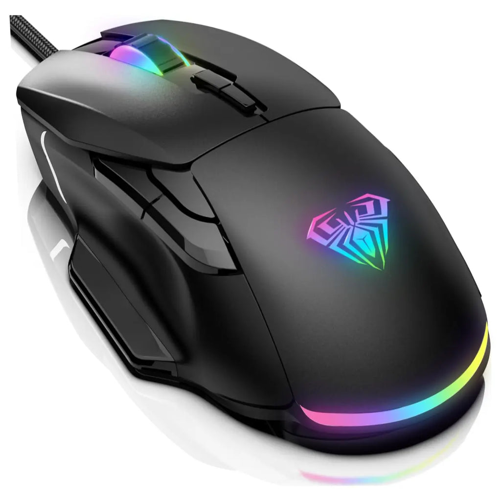 AULA F815 Gaming Mouse, 12800 DPI, RGB Wired, 1ms Report Rate, 6 Programmable Macro Buttons, 13 Backlit Modes, Black