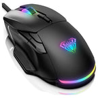 AULA F815 Gaming Mouse, 12800 DPI, RGB Wired, 1ms Report Rate, 6 Programmable Macro Buttons, 13 Backlit Modes, Black
