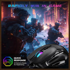 AULA F815 Gaming Mouse, 12800 DPI, RGB Wired, 1ms Report Rate, 6 Programmable Macro Buttons, 13 Backlit Modes, Black