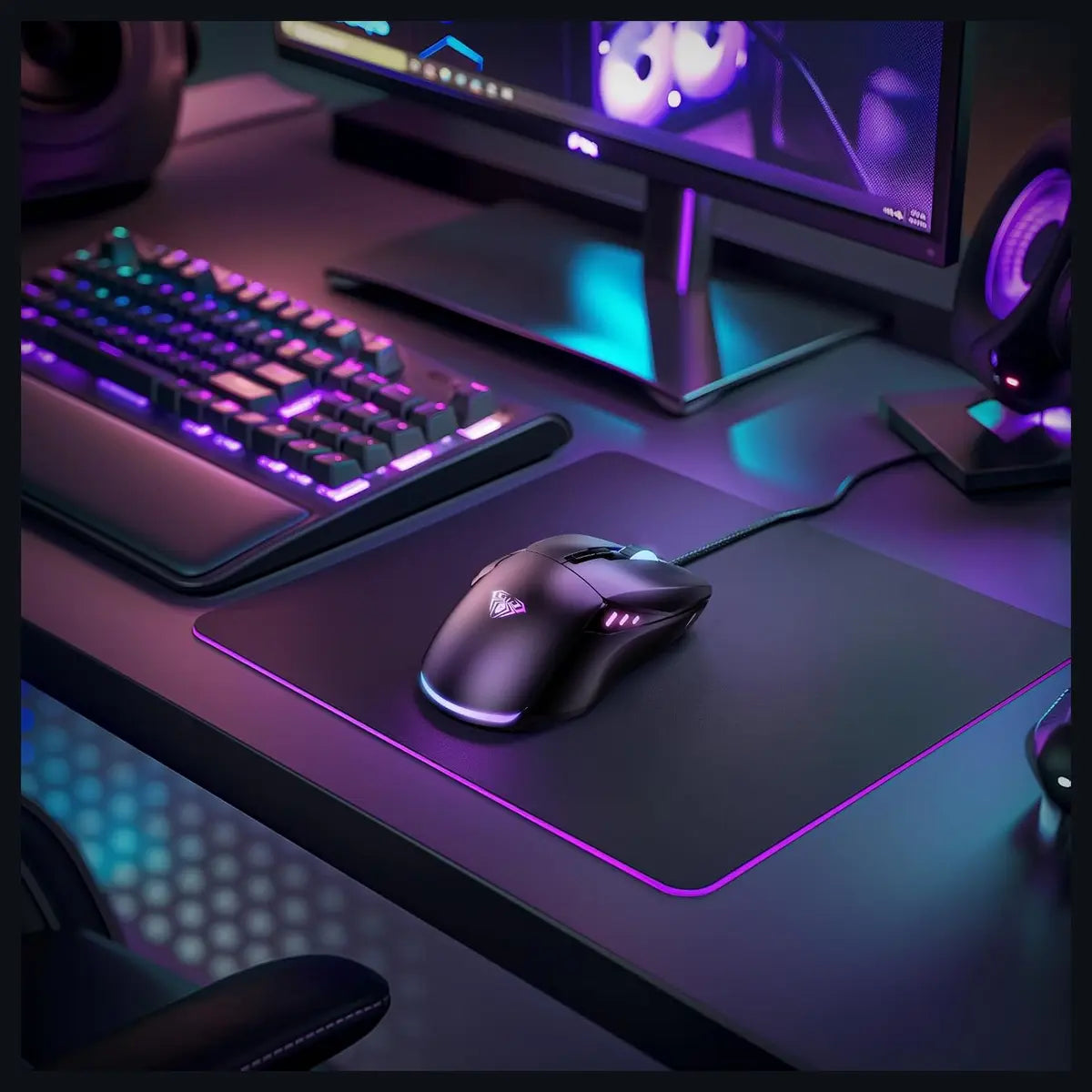 AULA F815 Gaming Mouse, 12800 DPI, RGB Wired, 1ms Report Rate, 6 Programmable Macro Buttons, 13 Backlit Modes, Black