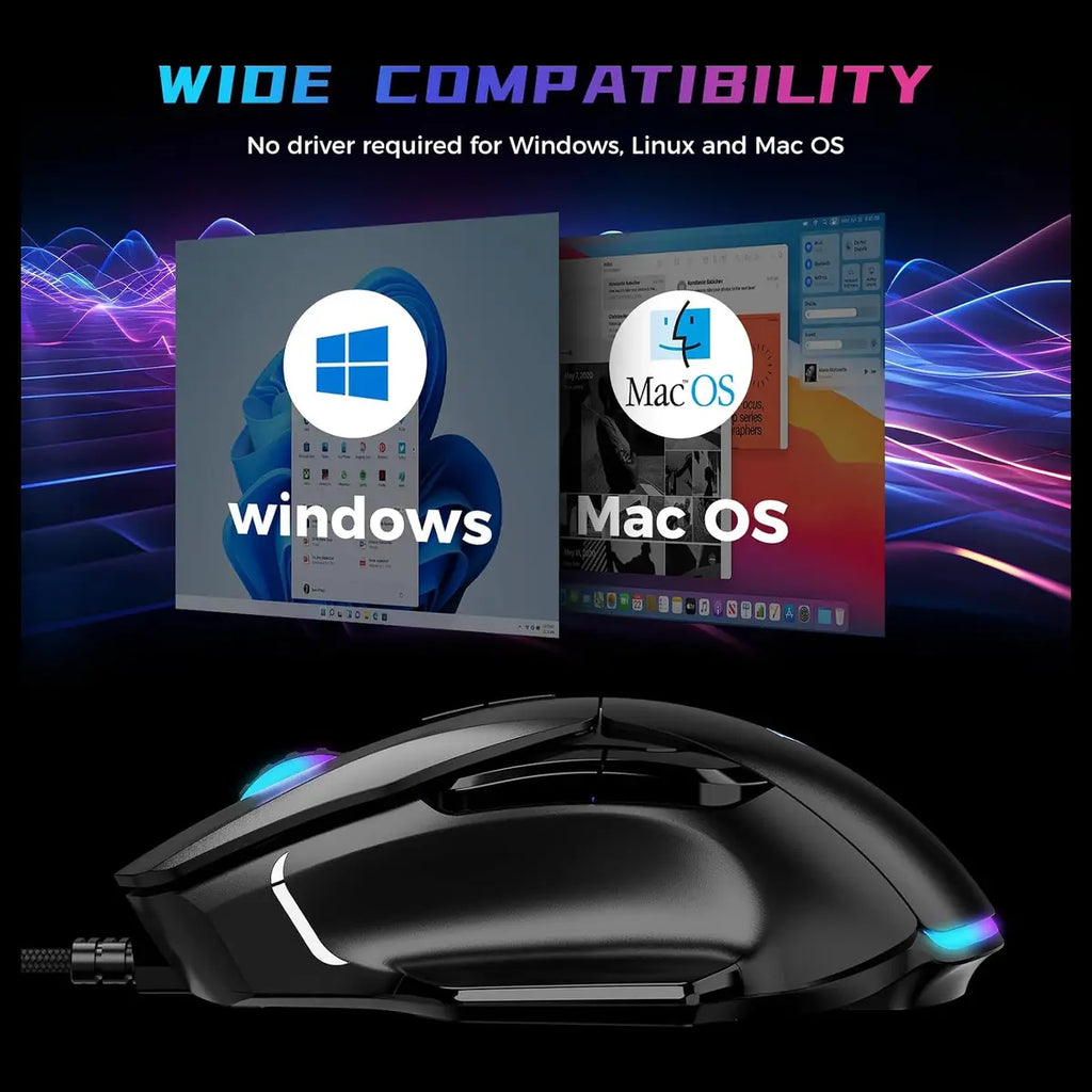 AULA F815 Gaming Mouse, 12800 DPI, RGB Wired, 1ms Report Rate, 6 Programmable Macro Buttons, 13 Backlit Modes, Black