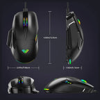AULA F815 Gaming Mouse, 12800 DPI, RGB Wired, 1ms Report Rate, 6 Programmable Macro Buttons, 13 Backlit Modes, Black