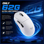 AULA SC900 Pro Wireless Gaming Mouse, PAW3395 Sensor, 26000 DPI, 650IPS, 62g Lightweight, Tri-Mode 2.4GHz Type-C BT5.0, Dual 8000Hz Polling Rate, White