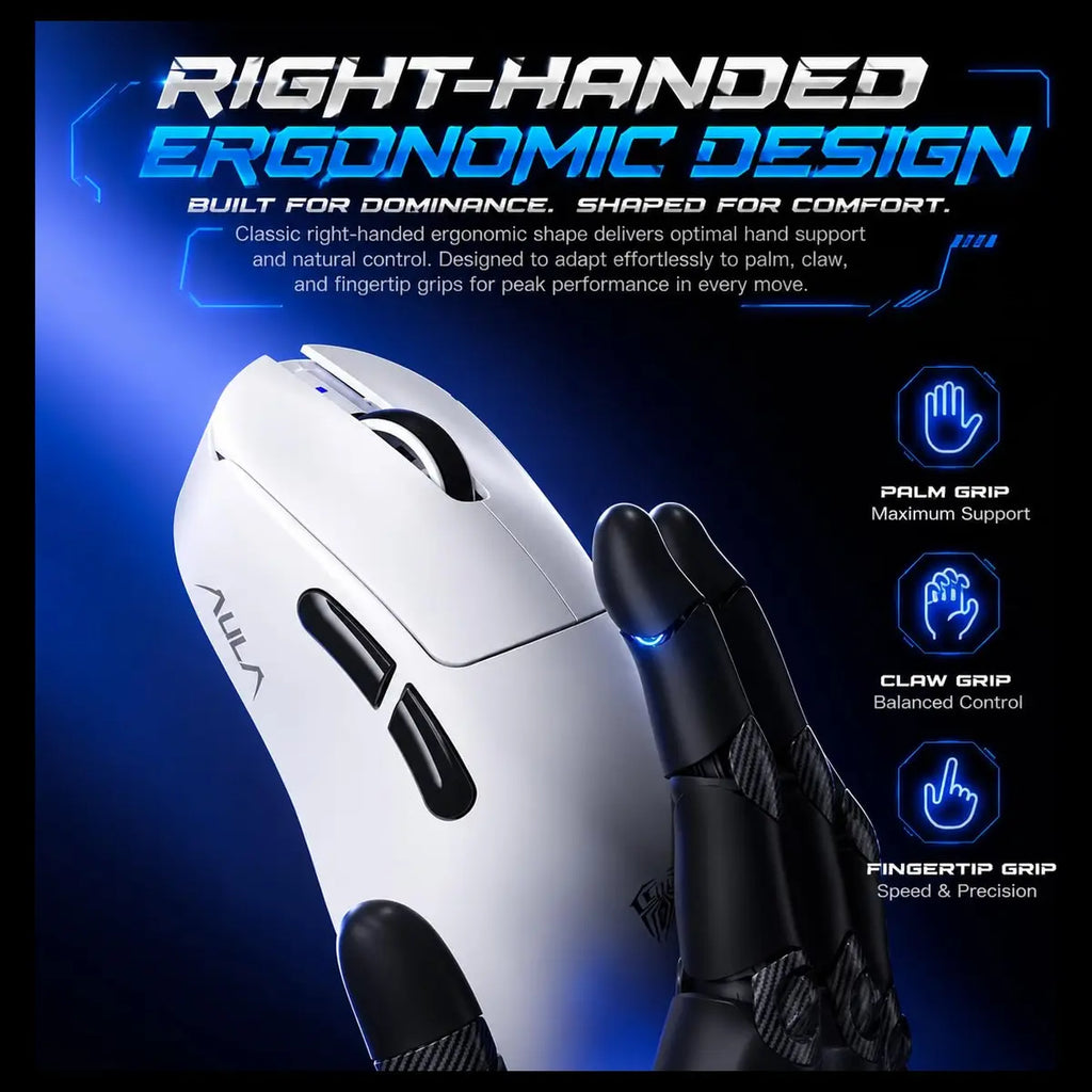 AULA SC900 Pro Wireless Gaming Mouse, PAW3395 Sensor, 26000 DPI, 650IPS, 62g Lightweight, Tri-Mode 2.4GHz Type-C BT5.0, Dual 8000Hz Polling Rate, White