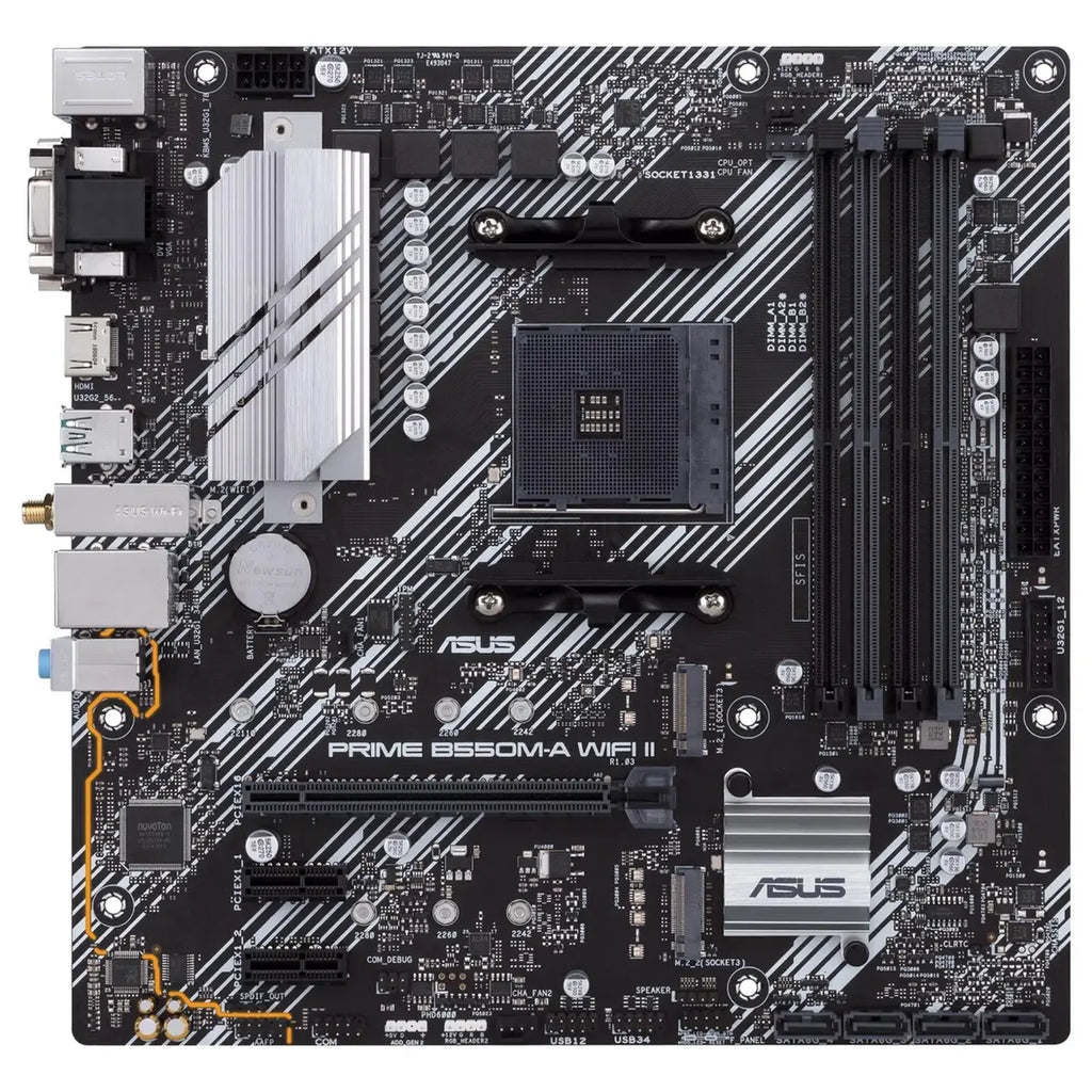 Asus Prime B550M-A Wifi II Motherboard, AMD B550 Chipset, AM4 Socket, Micro-ATX, PCIe 4.0, Dual M.2, Intel WiFi 6, 1Gb Ethernet