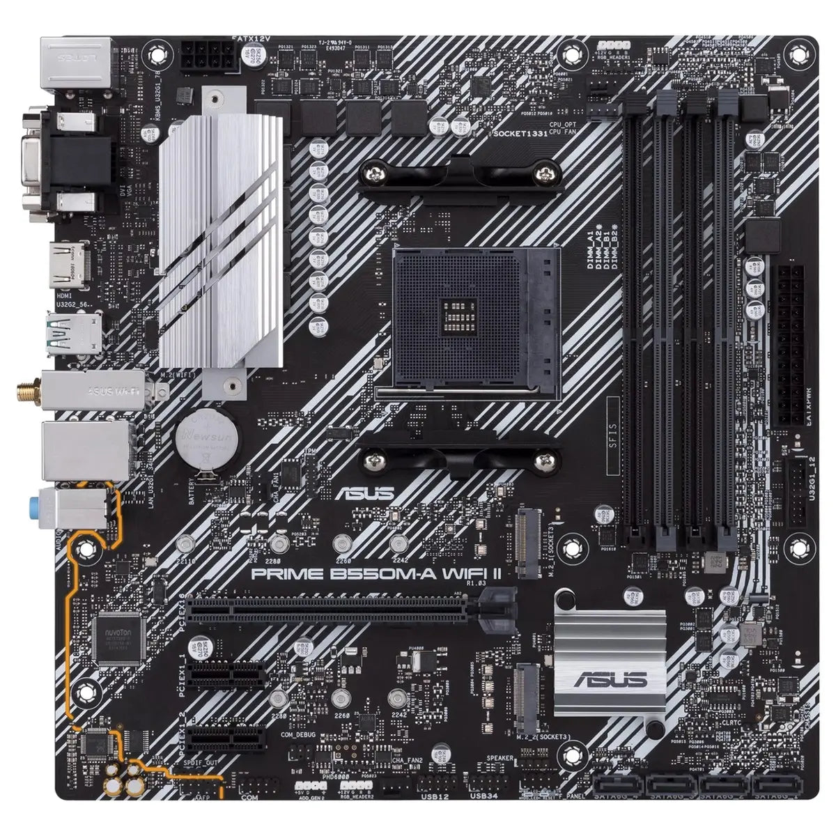 Asus Prime B550M-A Wifi II Motherboard, AMD B550 Chipset, AM4 Socket, Micro-ATX, PCIe 4.0, Dual M.2, Intel WiFi 6, 1Gb Ethernet