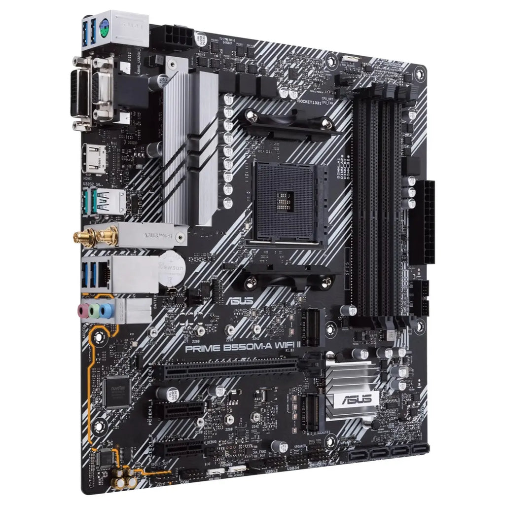 Asus Prime B550M-A Wifi II Motherboard, AMD B550 Chipset, AM4 Socket, Micro-ATX, PCIe 4.0, Dual M.2, Intel WiFi 6, 1Gb Ethernet