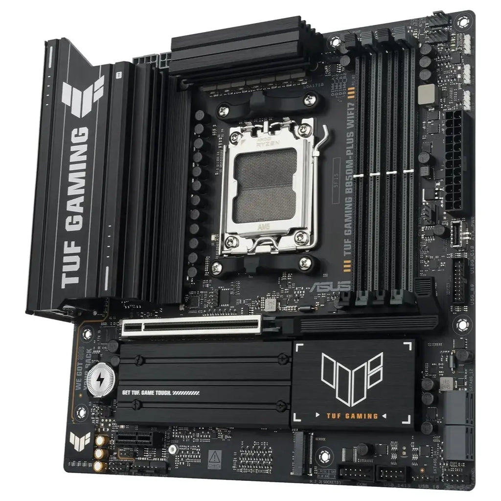 Asus TUF Gaming B850M-Plus Wifi7 AMD B850 mATX Motherboard, AMD AM5 Socket, 14+2+1 80A DrMOS Power Stages, DDR5 8000+MT/s, PCIe 5.0, 3x M.2 Slots, WiFi 7, 2.5Gb Ethernet, DisplayPort and HDMI