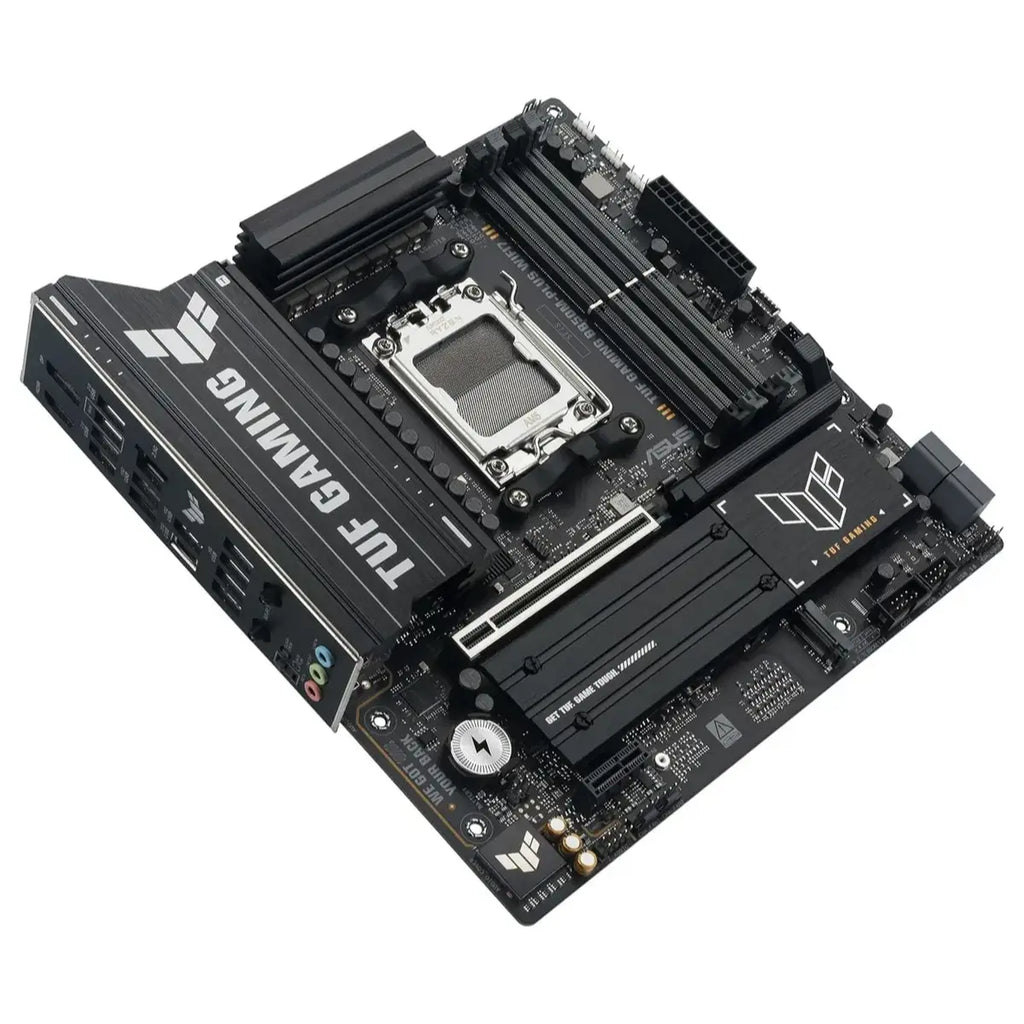 Asus TUF Gaming B850M-Plus Wifi7 AMD B850 mATX Motherboard, AMD AM5 Socket, 14+2+1 80A DrMOS Power Stages, DDR5 8000+MT/s, PCIe 5.0, 3x M.2 Slots, WiFi 7, 2.5Gb Ethernet, DisplayPort and HDMI