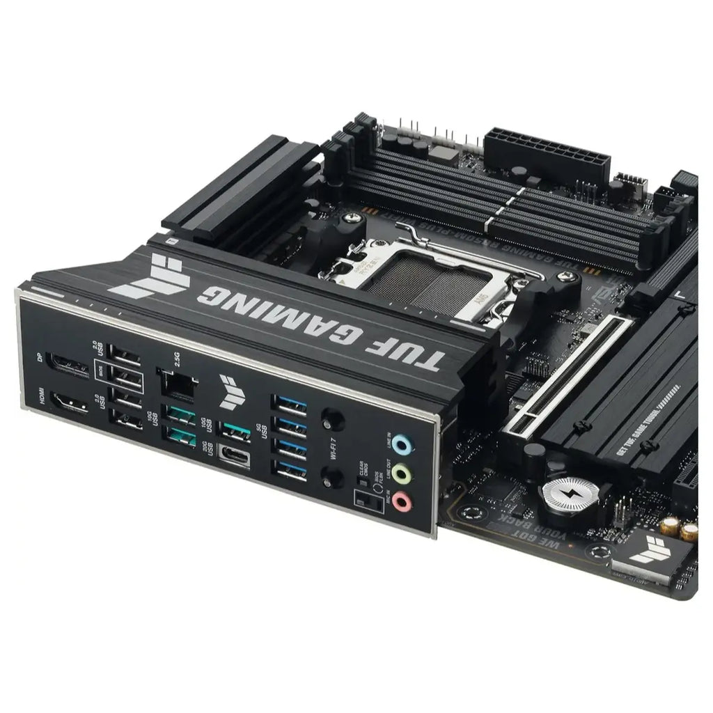 Asus TUF Gaming B850M-Plus Wifi7 AMD B850 mATX Motherboard, AMD AM5 Socket, 14+2+1 80A DrMOS Power Stages, DDR5 8000+MT/s, PCIe 5.0, 3x M.2 Slots, WiFi 7, 2.5Gb Ethernet, DisplayPort and HDMI