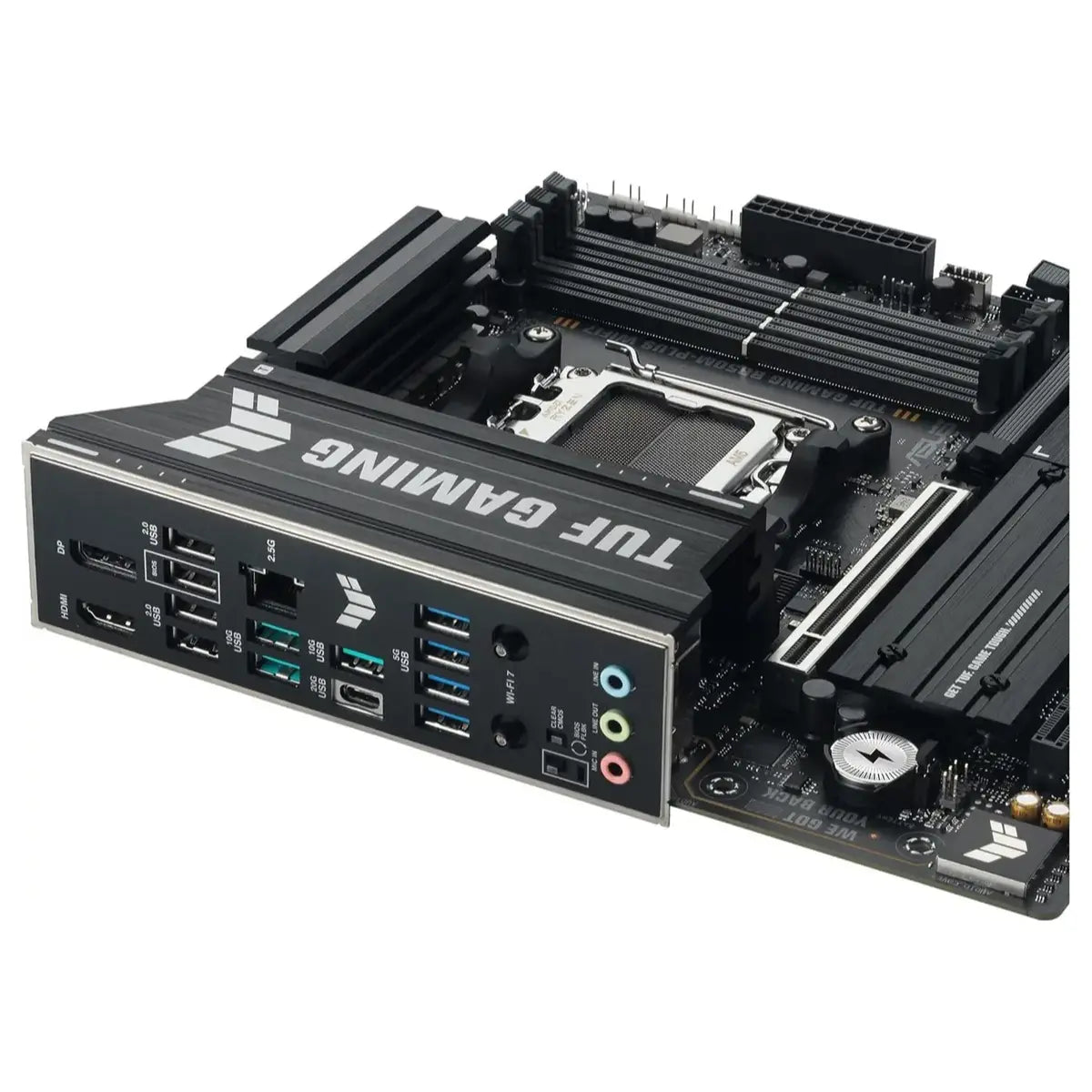 Asus TUF Gaming B850M-Plus Wifi7 AMD B850 mATX Motherboard, AMD AM5 Socket, 14+2+1 80A DrMOS Power Stages, DDR5 8000+MT/s, PCIe 5.0, 3x M.2 Slots, WiFi 7, 2.5Gb Ethernet, DisplayPort and HDMI