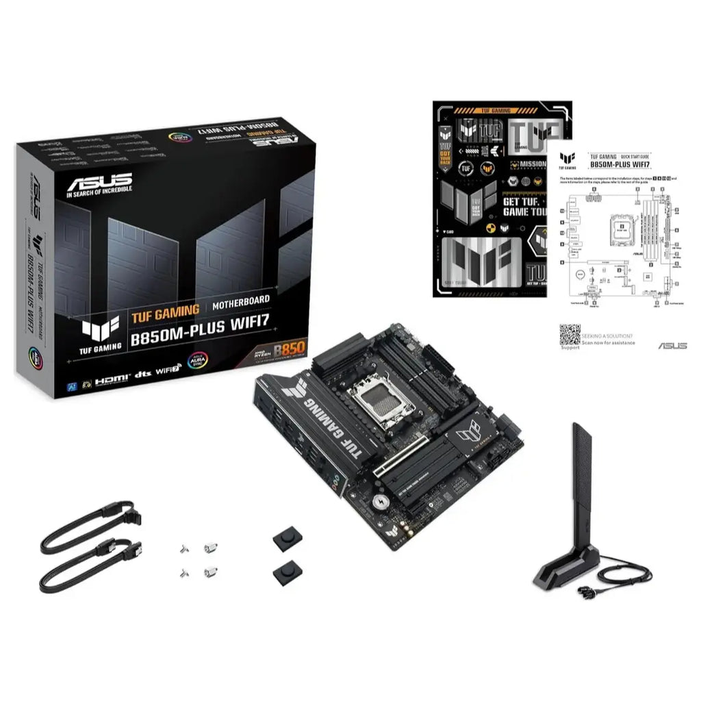 Asus TUF Gaming B850M-Plus Wifi7 AMD B850 mATX Motherboard, AMD AM5 Socket, 14+2+1 80A DrMOS Power Stages, DDR5 8000+MT/s, PCIe 5.0, 3x M.2 Slots, WiFi 7, 2.5Gb Ethernet, DisplayPort and HDMI