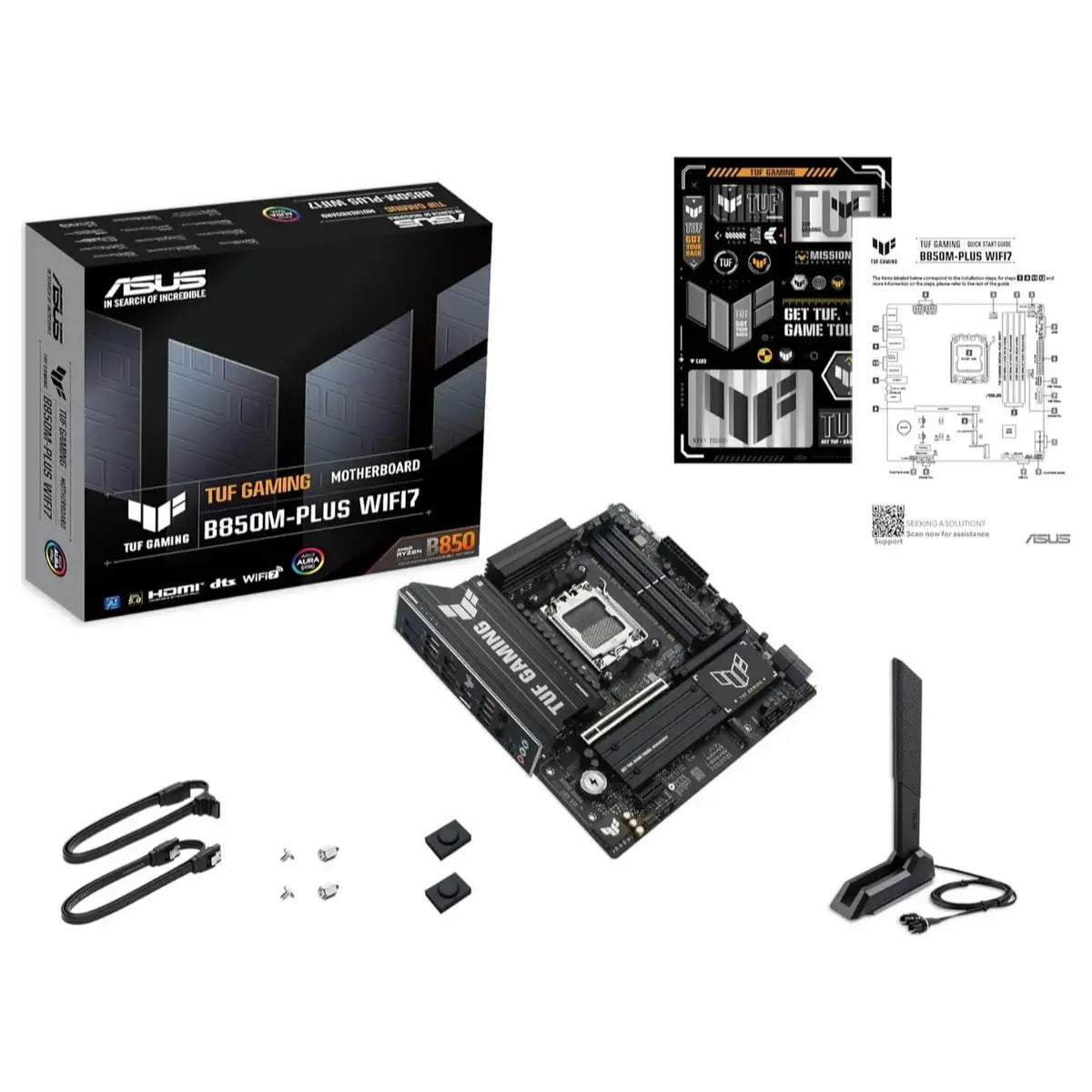 Asus TUF Gaming B850M-Plus Wifi7 AMD B850 mATX Motherboard, AMD AM5 Socket, 14+2+1 80A DrMOS Power Stages, DDR5 8000+MT/s, PCIe 5.0, 3x M.2 Slots, WiFi 7, 2.5Gb Ethernet, DisplayPort and HDMI