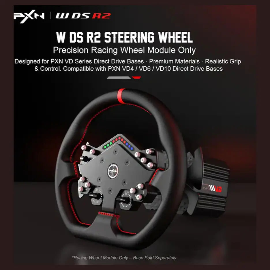 PXN W DS R2 13" Leather Racing Wheel Rim with D1 Quick Release, Hall Effect Magnetic Paddle Shifters, RGB Rev Indicator Lights, Black
