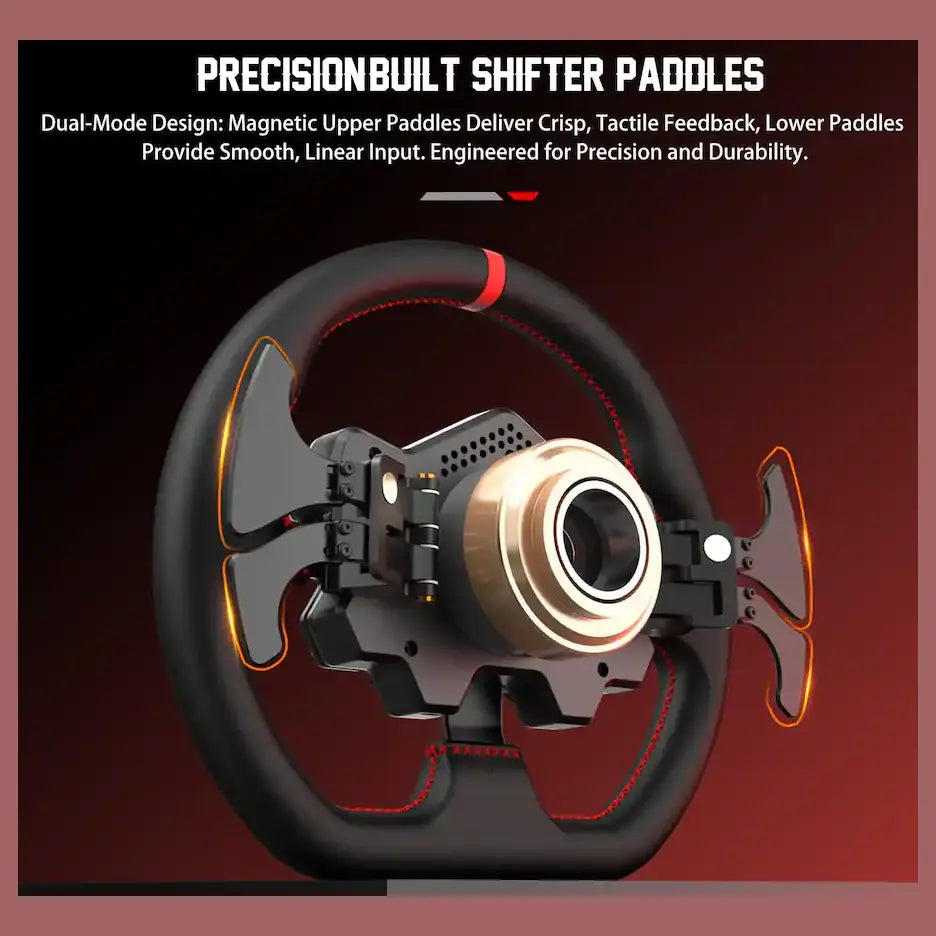 PXN W DS R2 13" Leather Racing Wheel Rim with D1 Quick Release, Hall Effect Magnetic Paddle Shifters, RGB Rev Indicator Lights, Black