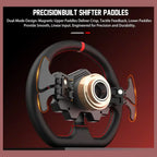 PXN W DS R2 13" Leather Racing Wheel Rim with D1 Quick Release, Hall Effect Magnetic Paddle Shifters, RGB Rev Indicator Lights, Black