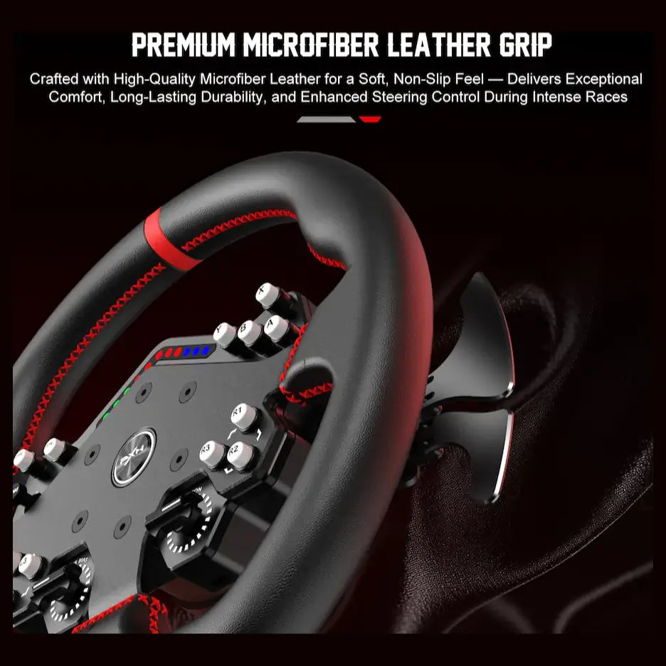 PXN W DS R2 13" Leather Racing Wheel Rim with D1 Quick Release, Hall Effect Magnetic Paddle Shifters, RGB Rev Indicator Lights, Black