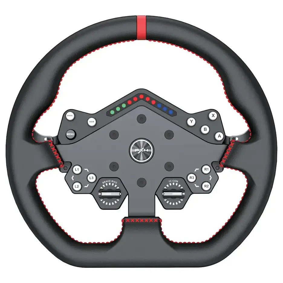 PXN W DS R2 13" Leather Racing Wheel Rim with D1 Quick Release, Hall Effect Magnetic Paddle Shifters, RGB Rev Indicator Lights, Black