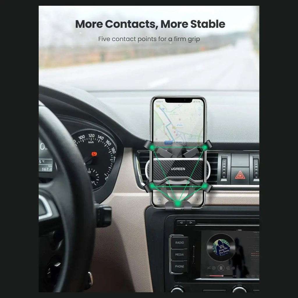 UGREEN Gravity Drive Air Vent Car Mount Phone Holder, Automatic Gravity Locking, One-Handed Operation, Five-Point Support, Black 80871
