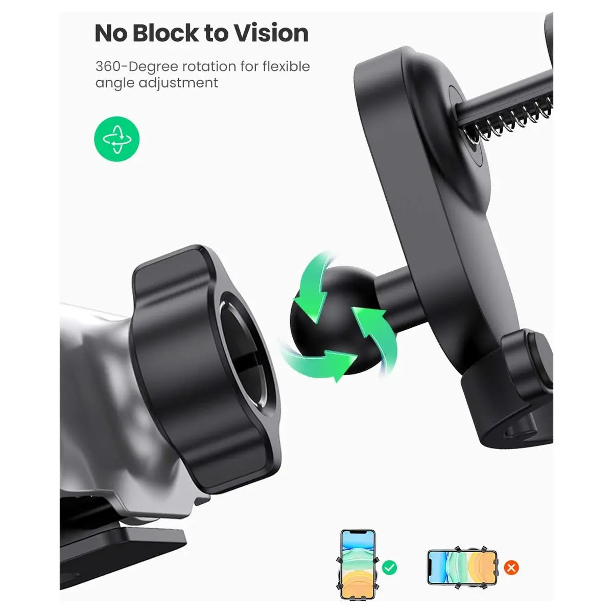 UGREEN Gravity Drive Air Vent Car Mount Phone Holder, Automatic Gravity Locking, One-Handed Operation, Five-Point Support, Black 80871